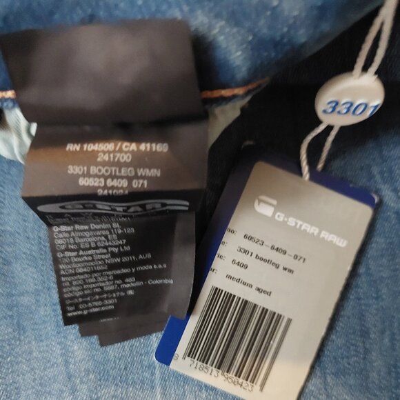 G-Star Raw 3301 Bootcut Medium Aged Denim Blue Jeans 26 NWT - Picture 12 of 12